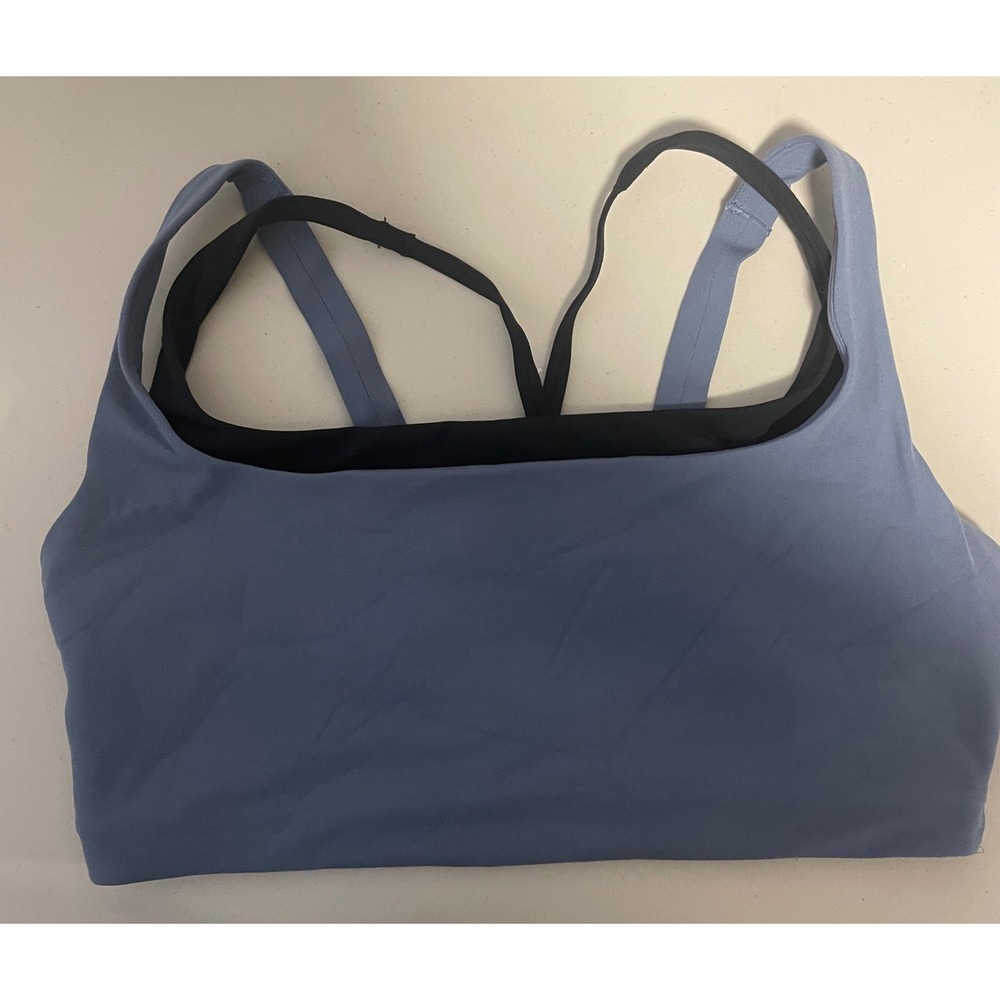 Athleta Women Blue Black Double Strap Sports Bra Square Neck Medium M